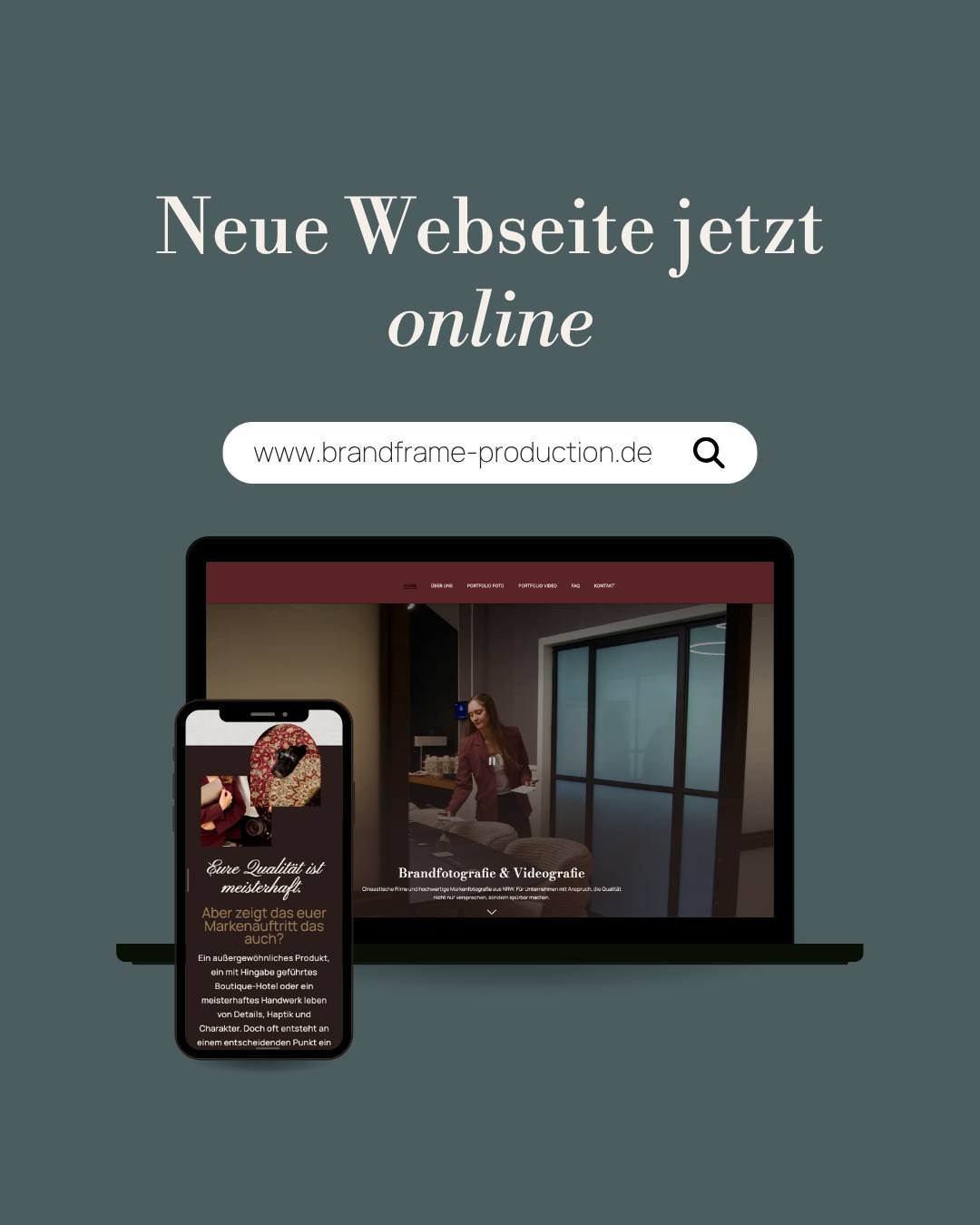 Sie ist online. 🥂 Ab sofort findet ihr uns unter Brandframe Production mit komplett neuem Look und einer frischen Webseite.

Und ja: Hier und da wird hinter den Kulissen noch an feinen Details gefeilt.
Aber ganz ehrlich? Wer darauf wartet, dass alles „perfekt“ ist, bleibt stehen. Weiterkommen heißt Machen, den nächsten Schritt wagen und wachsen.

Wir freuen uns riesig, jetzt endlich mit neuem Namen und klarem Fokus durchzustarten!

Ab sofort gibt es hier endlich regelmäßig Einblicke von uns – nicht immer nur für unsere Kunden. 😅

Schaut vorbei, klickt euch durch den Link in der Bio und verratets uns: Wie gefällt euch der neue Look?