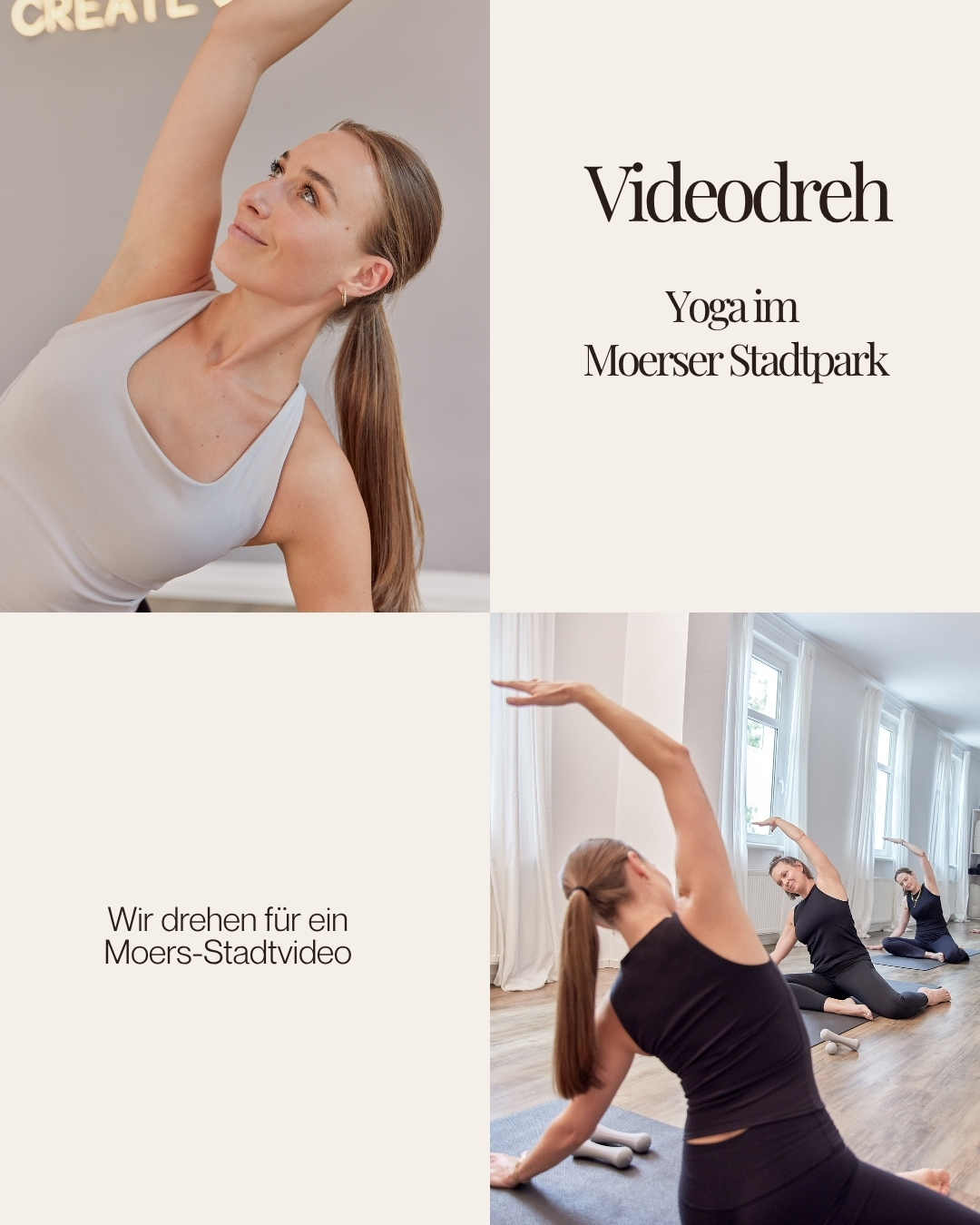 Moers zeigt sich von seiner entspannten Seite! 🧘‍♀️🎥
Für das neue Moerser Stadtvideo schnappen wir uns die Yogamatten und drehen am kommenden Sonntag eine ganz besondere Szene im Stadtpark.
Gemeinsam mit @urflow setzen wir Bewegung, Natur und das Moerser Lebensgefühl in Szene. Es wird kein klassischer Yogakurs, sondern ein Mix aus entspannten Flows und inszenierten Sequenzen für den Film.

Wann? Sonntag, 27.09.2026 um 13:00 Uhr
Wo? Treffpunkt am Parkplatz Moerser Stadtpark
Was brauchst du? Nur deine Yogamatte und gute Laune. 

Die Veröffentlichung des fertigen Videos ist für Februar 2027 geplant.
(Wichtiger Hinweis: Alle Teilnehmer erklären sich vor Ort mit den Aufnahmen für das Stadtvideo einverstanden.)

Hast du Fragen? Schreib uns einfach eine DM.

#Moers #MoersStadtpark #BrandframeProduction #urflow #StadtvideoMoers #YogaMoers #BehindTheScenes #Videoproduktion